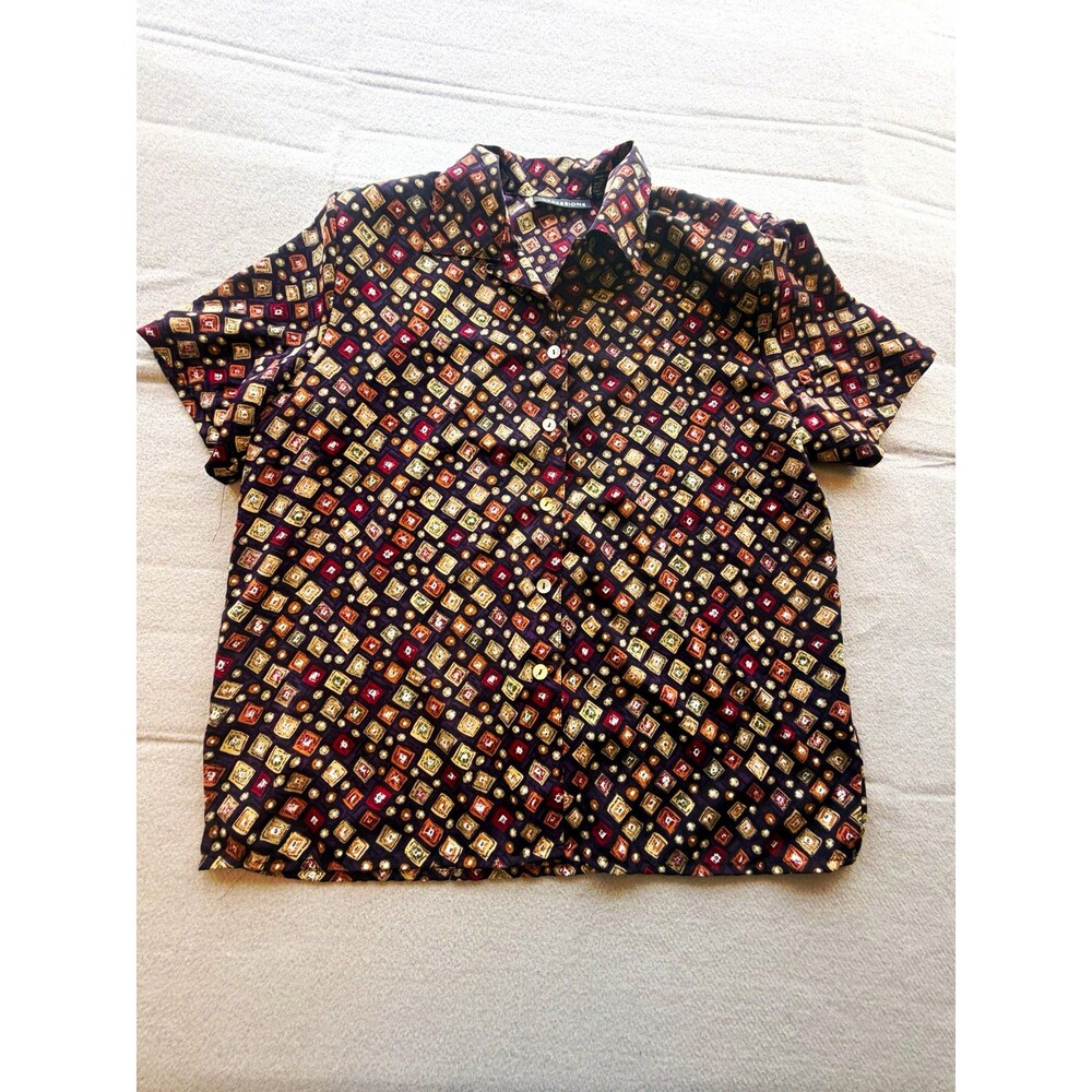 Impressions women  Multicolor Geometric Woven Polyester Button-Up Shirt M